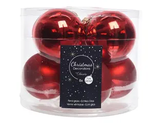 KERSTBALLEN GLAS SHINY MATT MIX D7CM KERSTROOD - afbeelding 2