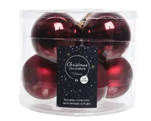 KERSTBALLEN GLAS SHINY MATT MIX D7CM OSSENBLOED