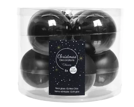 KERSTBALLEN GLAS SHINY MATT MIX D7CM ZWART - afbeelding 1