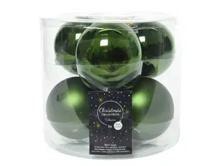 KERSTBALLEN GLAS SHINYMATT MIX DENNENGROEN D8CM - afbeelding 2