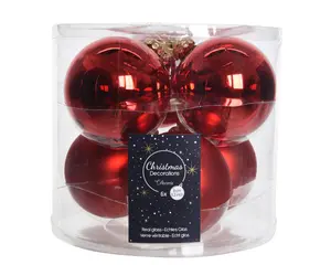 KERSTBALLEN GLAS SHINYMATT MIX KERSTROOD D8CM