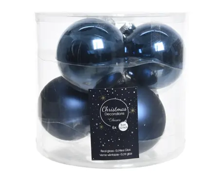 KERSTBALLEN GLAS SHINYMATT MIX NACHTBLAUW D8CM - afbeelding 1