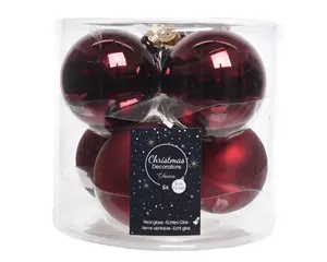 KERSTBALLEN GLAS SHINYMATT MIX OSSENBLOED D8CM
