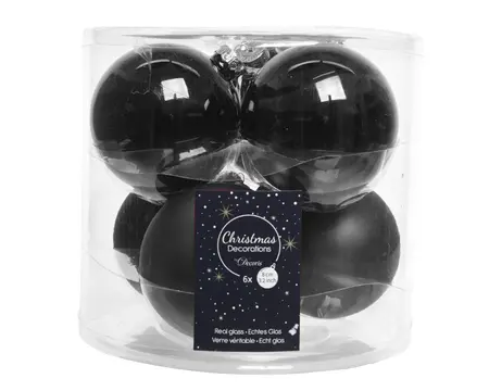 KERSTBALLEN GLAS SHINYMATT MIX ZWART D8CM - afbeelding 2