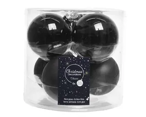 KERSTBALLEN GLAS SHINYMATT MIX ZWART D8CM - afbeelding 2