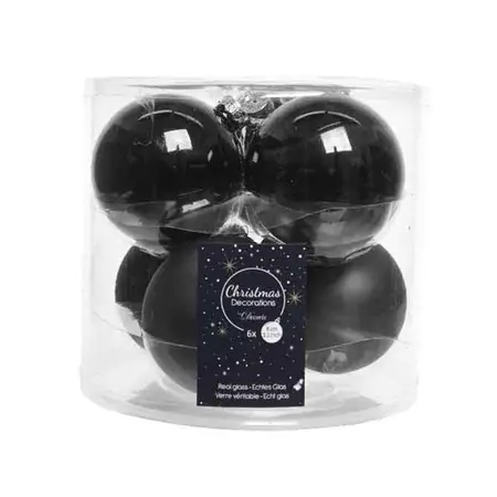 KERSTBALLEN GLAS SHINYMATT MIX ZWART D8CM - afbeelding 3