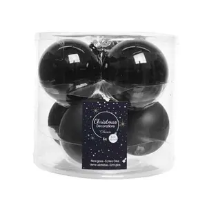 KERSTBALLEN GLAS SHINYMATT MIX ZWART D8CM - afbeelding 3