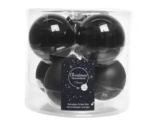 KERSTBALLEN GLAS SHINYMATT MIX ZWART D8CM - afbeelding 3