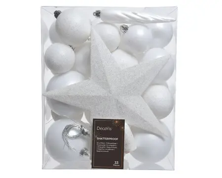 KERSTBALLEN MATT GLITTER MIX WINTERWIT D.8CM - afbeelding 1