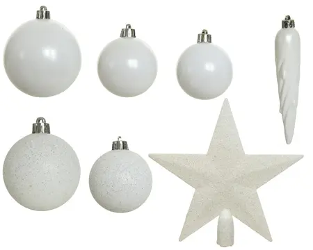 KERSTBALLEN MATT GLITTER MIX WINTERWIT D.8CM - afbeelding 2