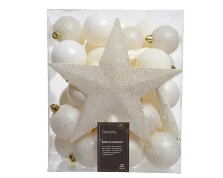 KERSTBALLEN MATT SHINY GLITTER MIX WOLWIT D.8CM - afbeelding 1