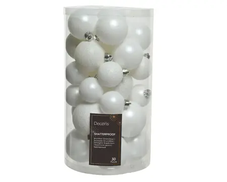 KERSTBALLEN MIX WINTERWIT D.6CM - afbeelding 1