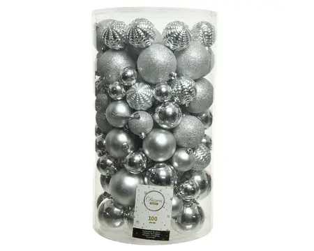 KERSTBALLEN SHINY MATT GLITTER MIX ZILVER D.8CM