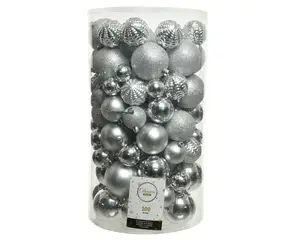 KERSTBALLEN SHINY MATT GLITTER MIX ZILVER D.8CM