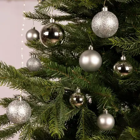KERSTBALLEN SHINYMATTGLITTER MIX ZILVER D.6CM - afbeelding 3