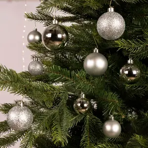 KERSTBALLEN SHINYMATTGLITTER MIX ZILVER D.6CM - afbeelding 3