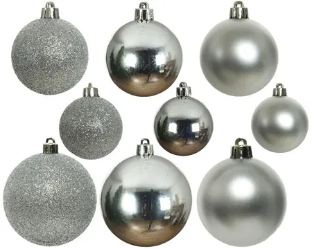 KERSTBALLEN SHINYMATTGLITTER MIX ZILVER D.6CM - afbeelding 2