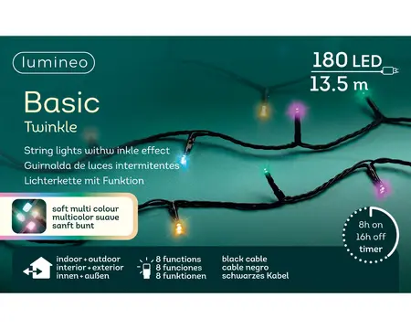 LED BASIC LIGHTS TWINKEL EFFECT L.1350CM ZWART/SOFT MULTI - afbeelding 1
