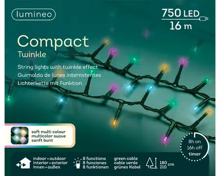 LED COMPACT LIGHTS TWINKEL EFFECT L.1600CM GROEN/SOFT MULTI - afbeelding 1