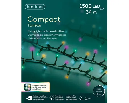 LED COMPACT LIGHTS TWINKEL EFFECT L.3400CM GROEN/SOFT MULTI - afbeelding 1
