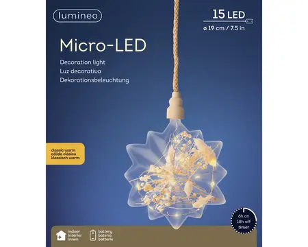 MICRO LED STER  H.25CMD.19CM TRANSP/WARM WIT - afbeelding 3