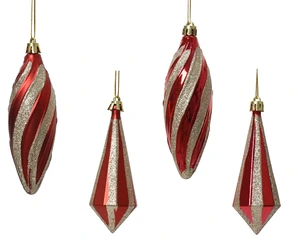 Ornament Pearl Glitters Rood - H13,5cm - 4 assorti