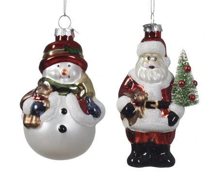 Ornament Sneeuwpop/Kerstman - H10,8cm - 2 assorti