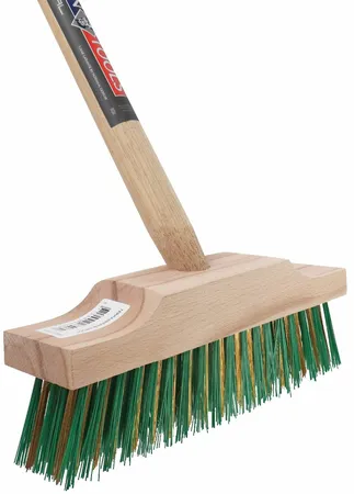 TERRASBEZEM – STALEN HAREN – HOUTEN STEEL – 140 CM - 25 CM